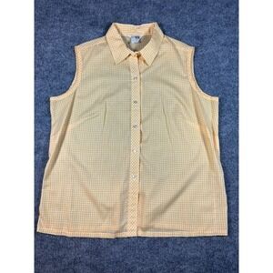 Vintage Sears Yellow Gingham Sleeveless Button Up Top Blouse Shirt 38